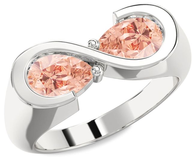 Morganite Silver Infinity Pear Two Stone Ring