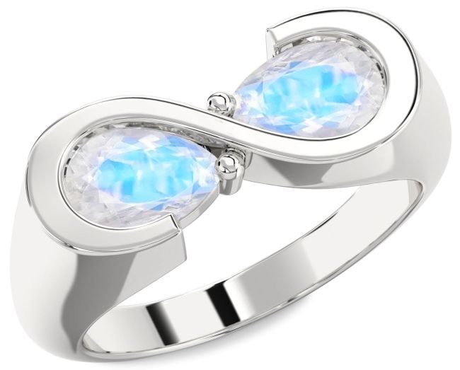 Moonstone Silver Infinity Pear Two Stone Ring