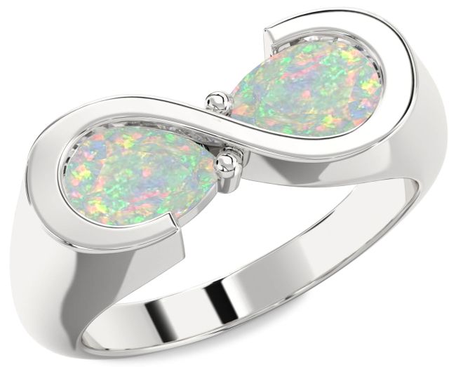 Opal Silver Infinity Pear Two Stone Birthstone Ring