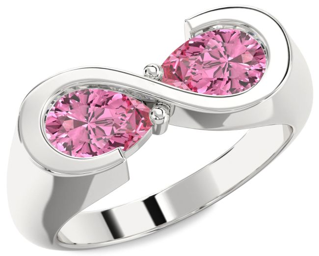 Pink Sapphire Silver Infinity Pear Two Stone Ring