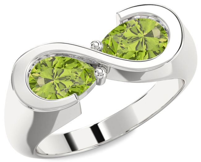 Peridot Silver Infinity Pear Two Stone Birthstone Ring