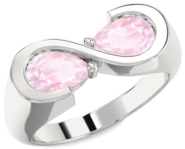 Rose Quartz Silver Infinity Pear Two Stone Ring