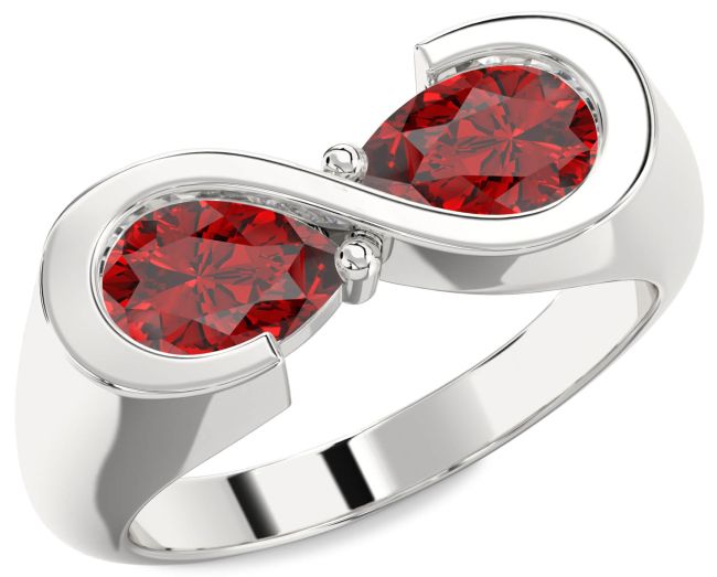 Ruby Silver Infinity Pear Two Stone Birthstone Ring