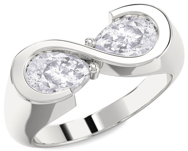 Salt & Pepper Diamond Silver Infinity Pear Two Stone Ring