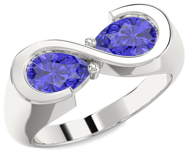Tanzanite Silver Infinity Pear Two Stone Ring