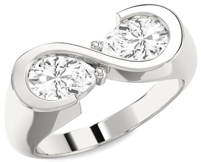 White Sapphire Silver Infinity Pear Two Stone Ring