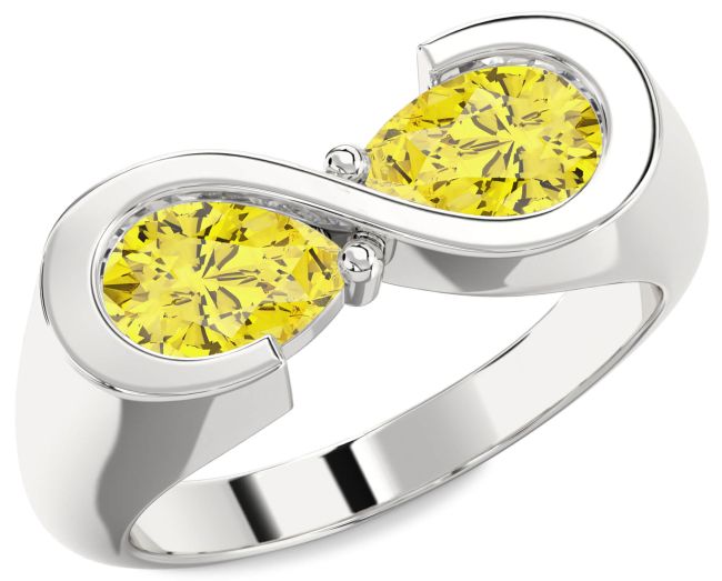 Yellow Diamond Silver Infinity Pear Two Stone Ring