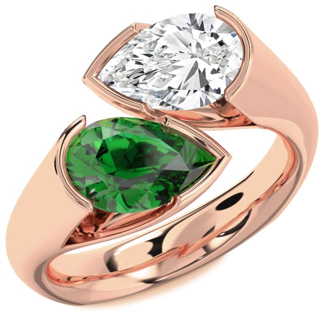 Rose Gold Silver Pear Two Stone Promise Ring