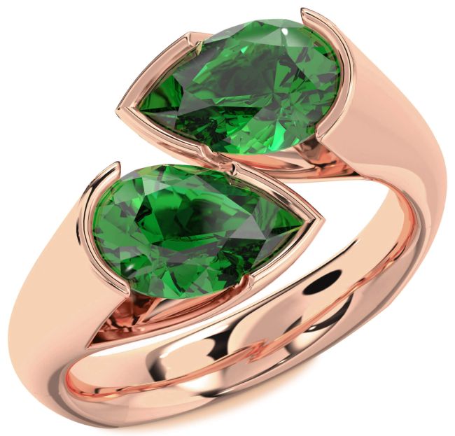 Emerald Rose Gold Pear Two Stone Birthstone Ring