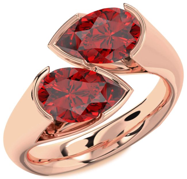 Ruby Rose Gold Pear Two Stone Birthstone Ring