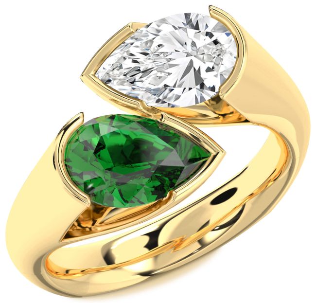 Gold Silver Pear Two Stone Promise Ring