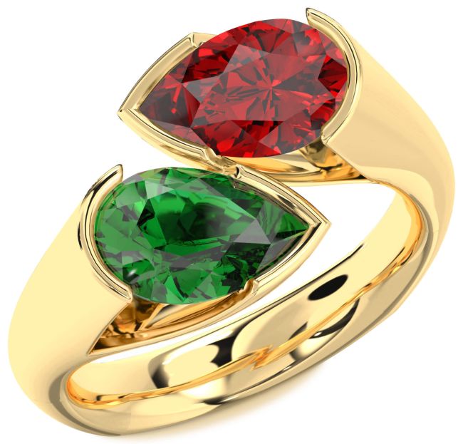 Gold Silver Pear Two Stone Promise Ring