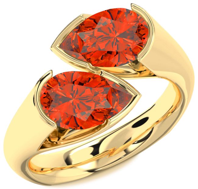 Fire Opal Gold Silver Pear Two Stone Ring