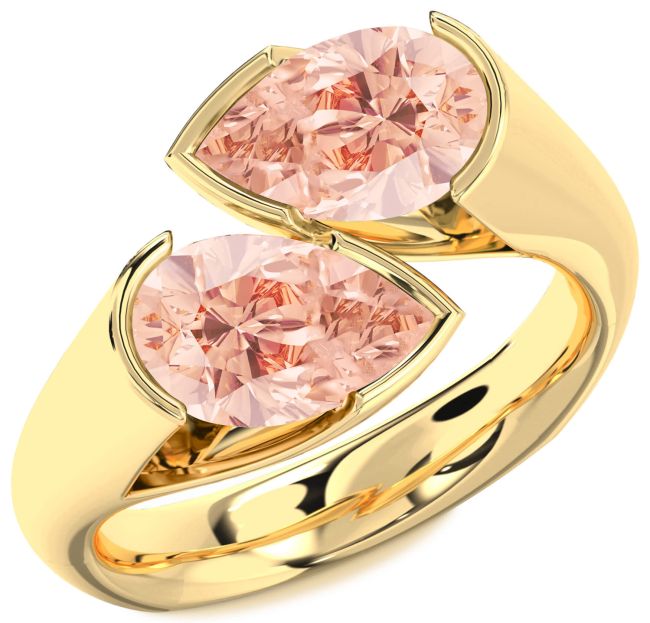 Morganite Gold Silver Pear Two Stone Ring