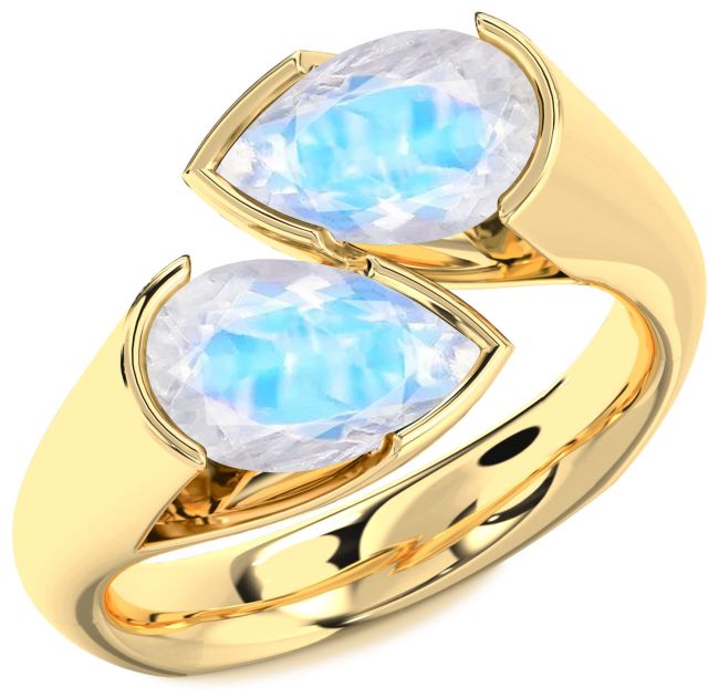 Moonstone Gold Silver Pear Two Stone Ring