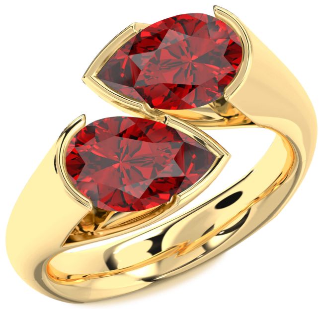Ruby Gold Pear Two Stone Birthstone Ring