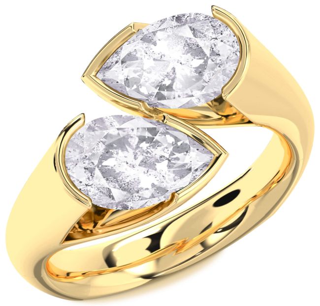 Salt & Pepper Diamond Gold Silver Pear Two Stone Ring
