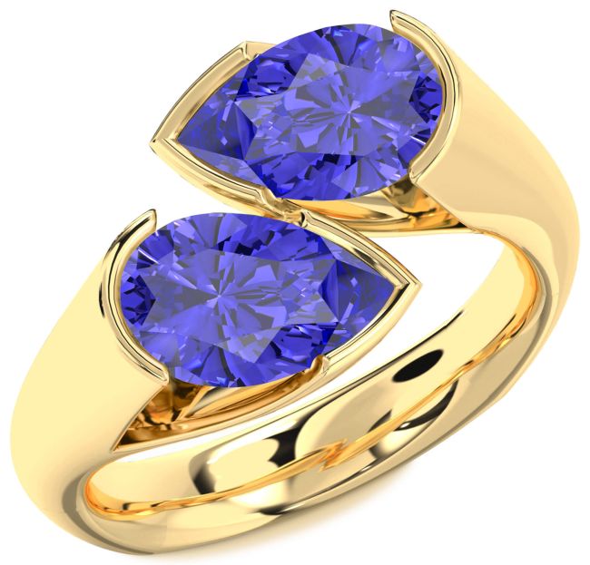 Tanzanite Gold Silver Pear Two Stone Ring