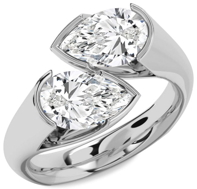 Diamond Silver Pear Two Stone Ring