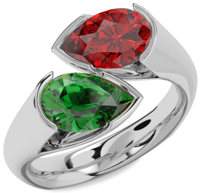Silver Pear Two Stone Promise Ring