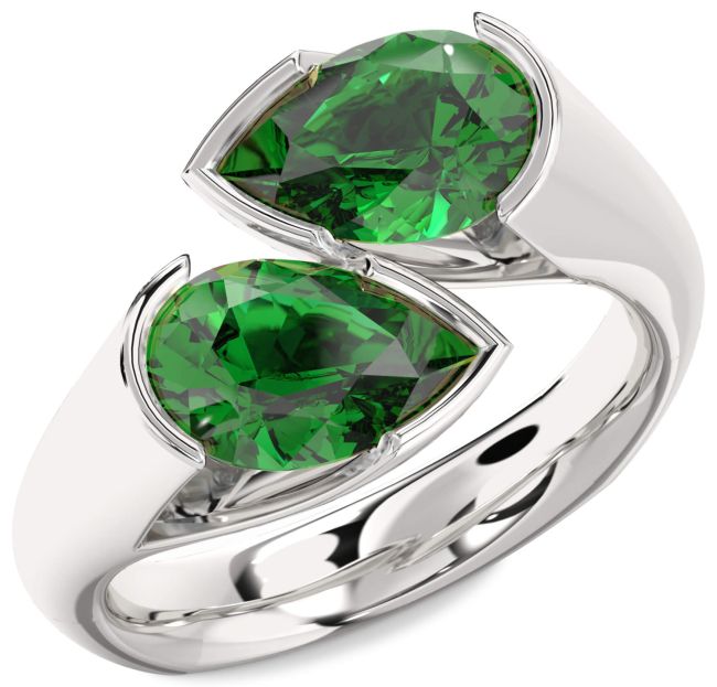 Emerald Platinum Pear Two Stone Birthstone Ring