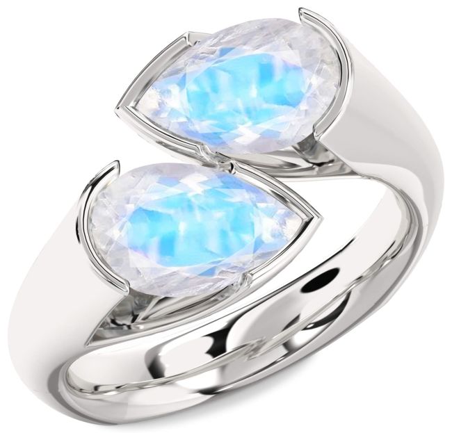 Moonstone Platinum Pear Two Stone Ring