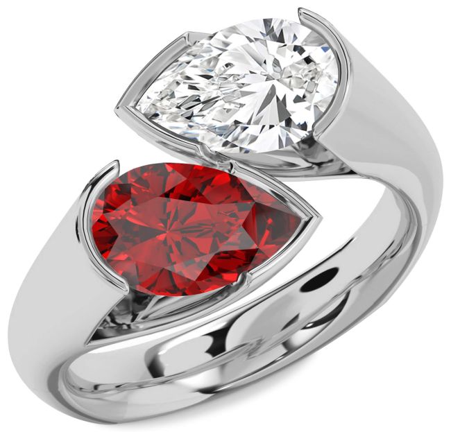 Silver Pear Two Stone Promise Ring