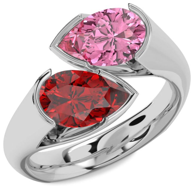 Silver Pear Two Stone Promise Ring