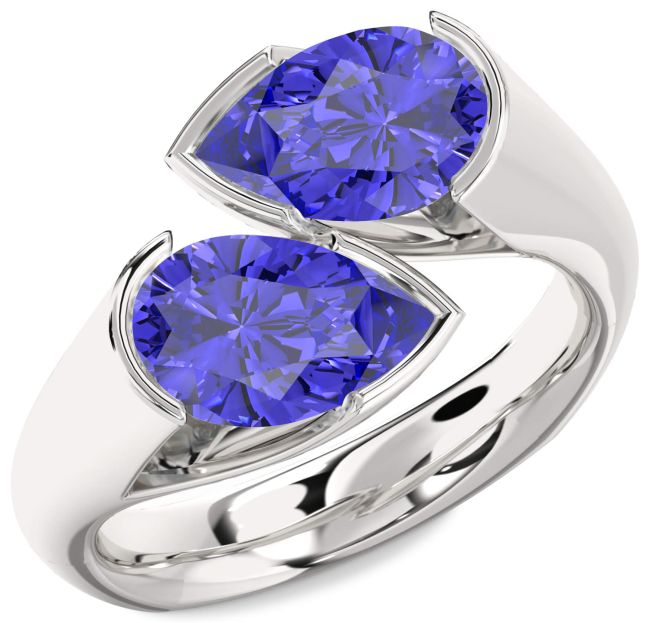Tanzanite Platinum Pear Two Stone Ring