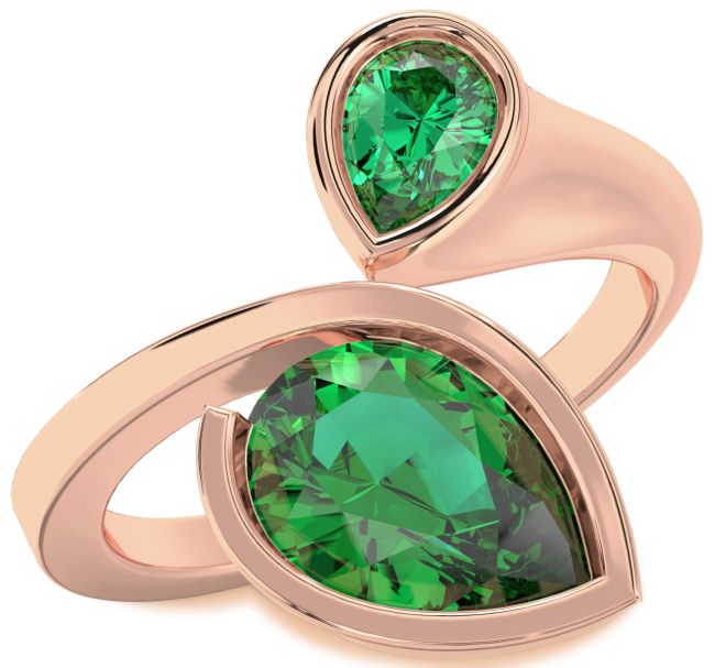 Emerald Rose Gold Pear Two Stone Birthstone Ring