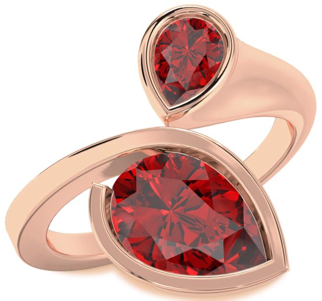 Ruby Rose Gold Pear Two Stone Birthstone Ring