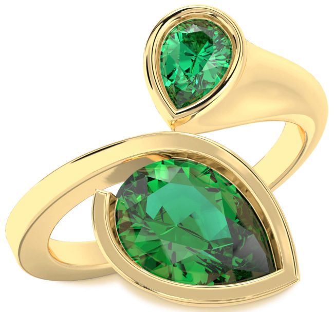 Emerald Gold Pear Two Stone Birthstone Ring