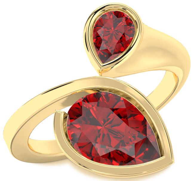 Ruby Gold Pear Two Stone Birthstone Ring