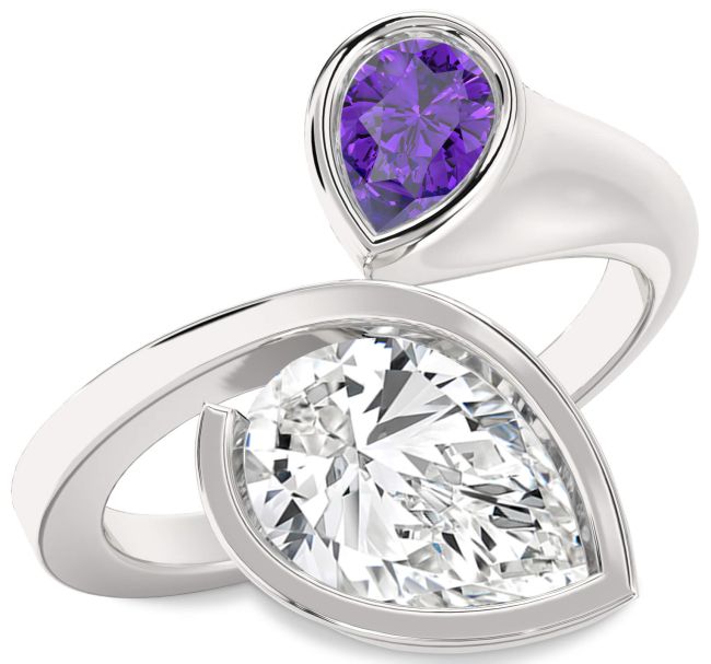 Silver Pear Two Stone Promise Ring