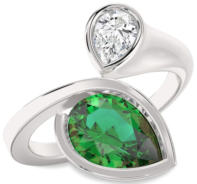 Silver Pear Two Stone Promise Ring