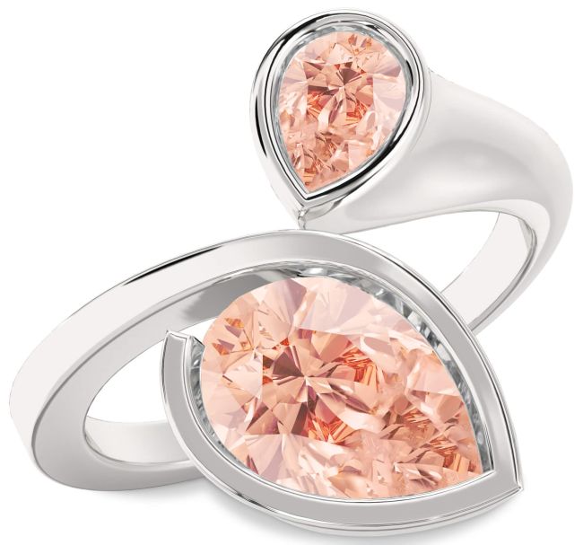 Morganite Silver Pear Two Stone Ring