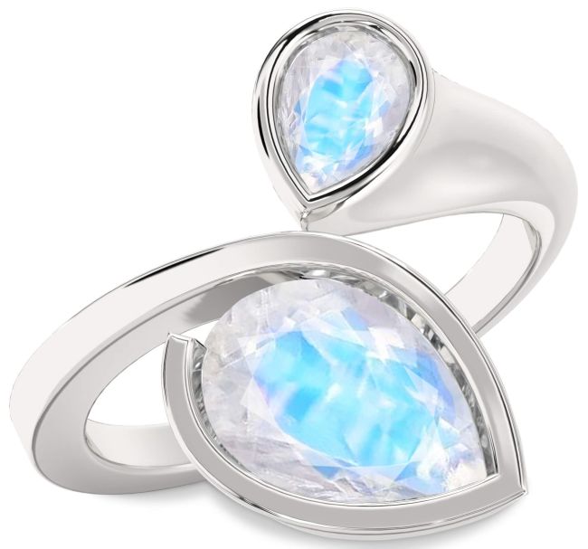 Moonstone Silver Pear Two Stone Ring