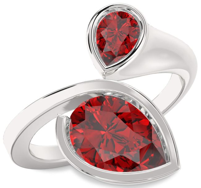 Ruby Silver Pear Two Stone Birthstone Ring