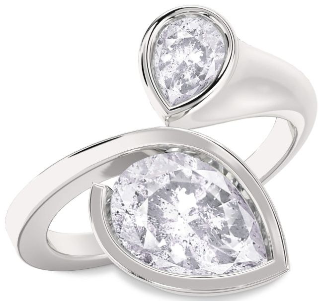 Salt & Pepper Diamond Silver Pear Two Stone Ring