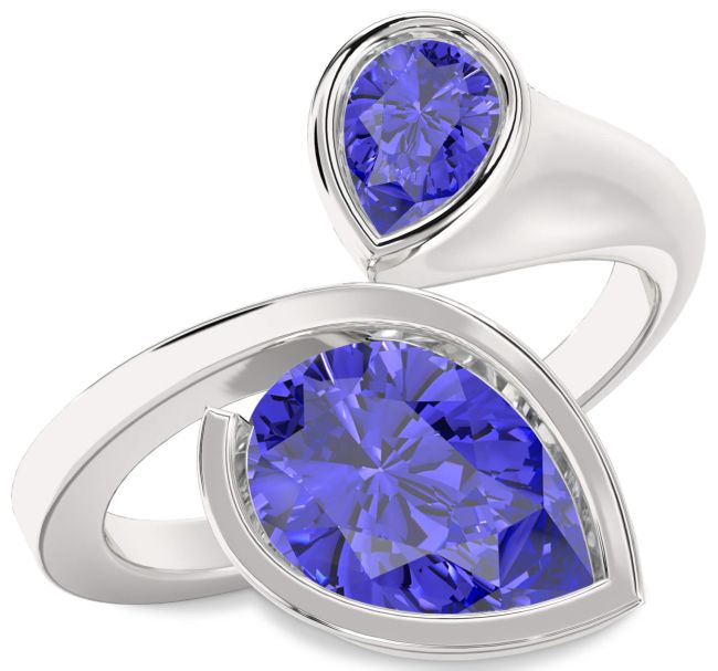 Tanzanite Silver Pear Two Stone Ring