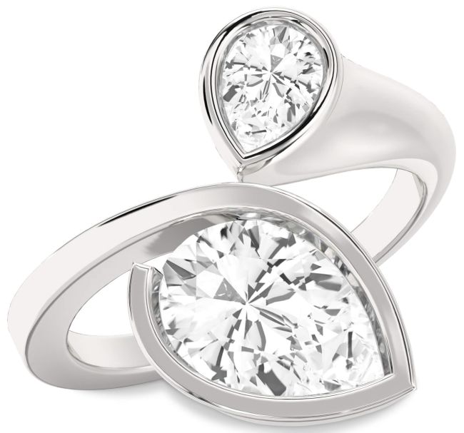 White Sapphire Silver Pear Two Stone Ring