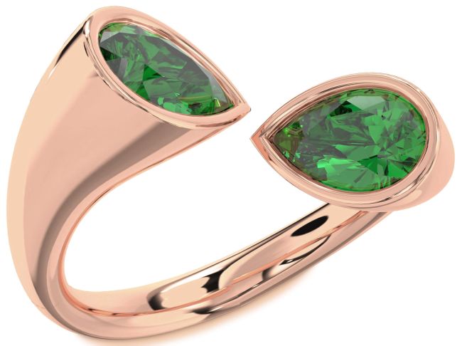Emerald Rose Gold Pear Two Stone Birthstone Ring