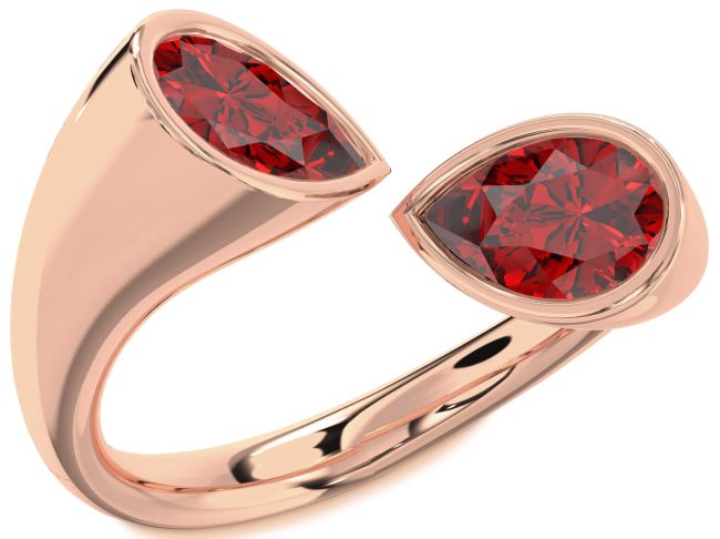 Ruby Rose Gold Pear Two Stone Birthstone Ring