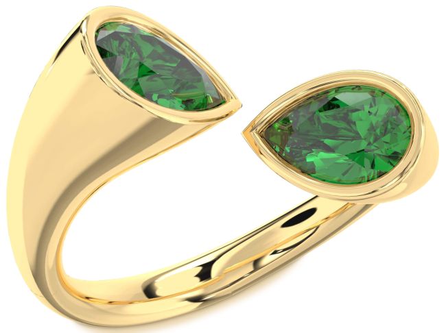 Emerald Gold Pear Two Stone Birthstone Ring