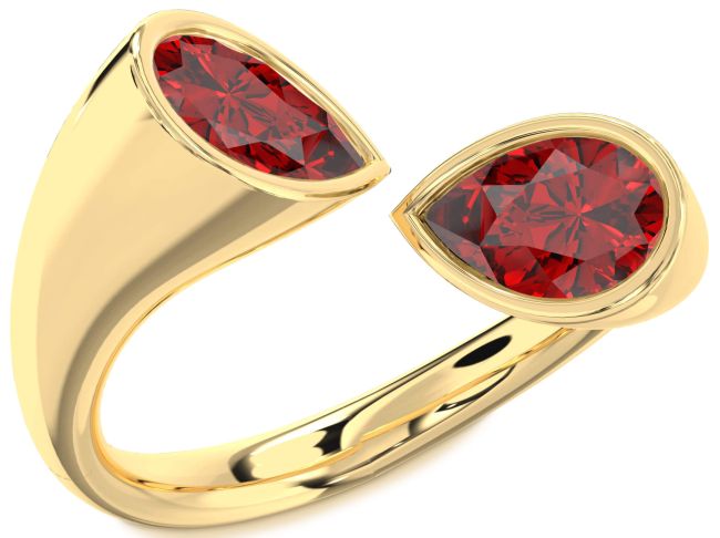 Ruby Gold Pear Two Stone Birthstone Ring