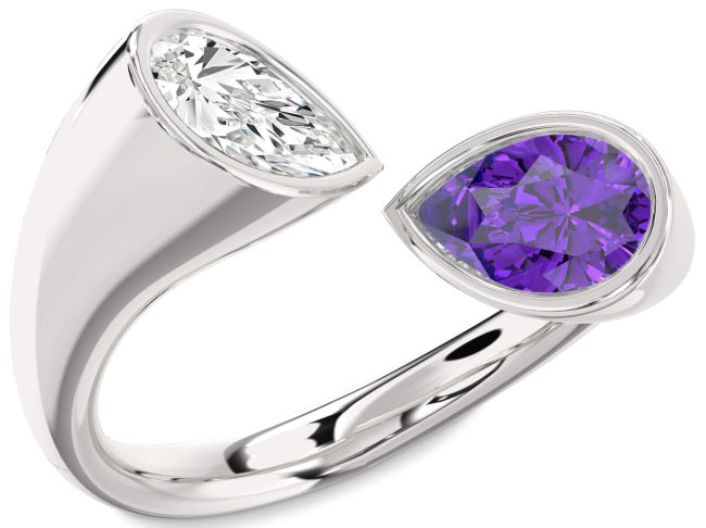 Silver Pear Two Stone Promise Ring