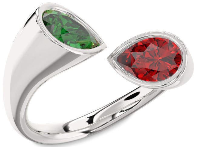 Silver Pear Two Stone Promise Ring