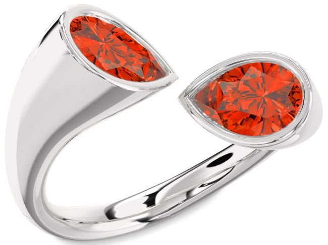 Fire Opal Platinum Pear Two Stone Ring