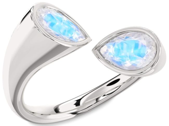 Moonstone Platinum Pear Two Stone Ring