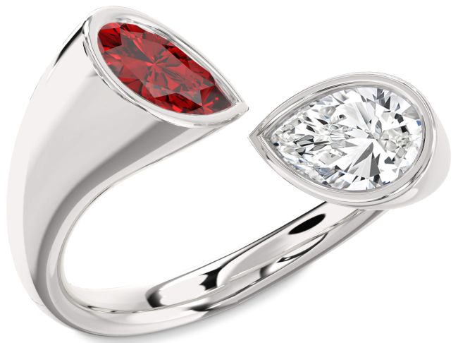 Silver Pear Two Stone Promise Ring